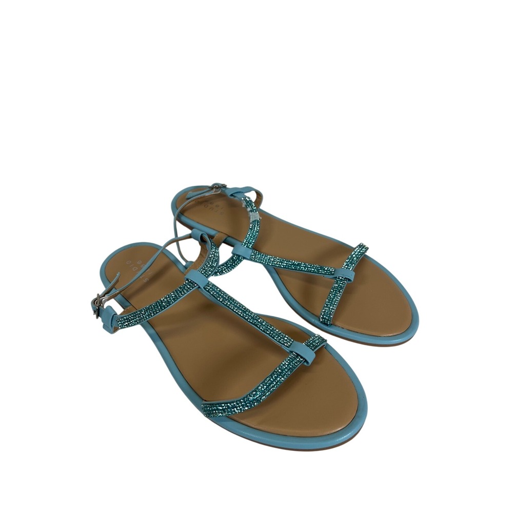 Studio 1886 Light‎ Blue Rhinestone Embellished Flat Sandals Women's Size 6
